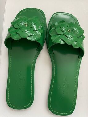 kate spade Green Patent Floral Slide Sandals